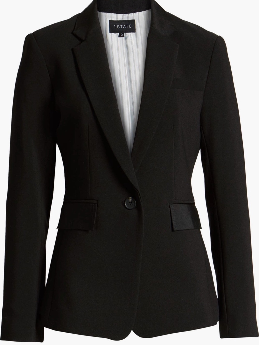 1. State Black One-Button Stretch Crepe Blazer
